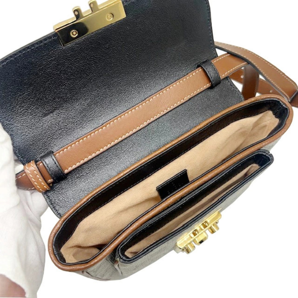 GUCCI GG Supreme Padlock Shoulder Bag Leather Brown Black - Picture 8 of 10